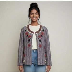 Anthropologie Summer Of Love Embellished Open Front Short Jacket